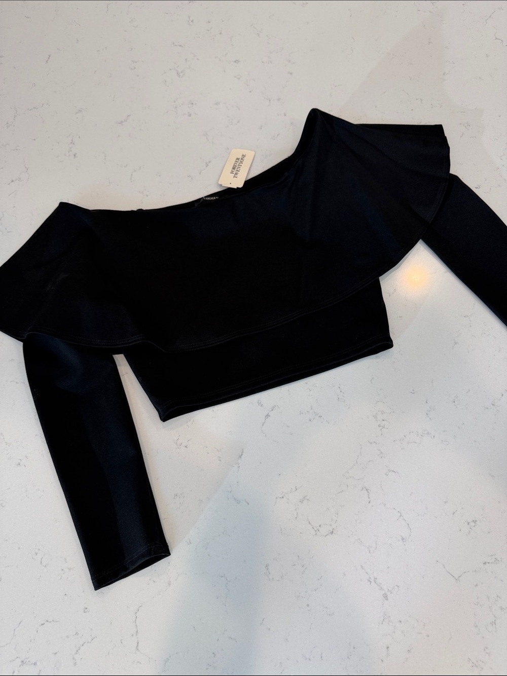 Forever 21 Black Off-Shoulder Ruffle Crop Top